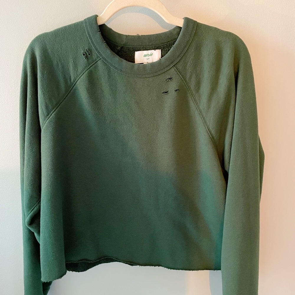 “Aerie” Cropped Crew-Neck Sweater